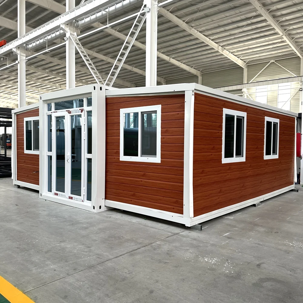 Red-brown exterior — side perspective Red-brown exterior showing a white-framed entrance and windows along the side.