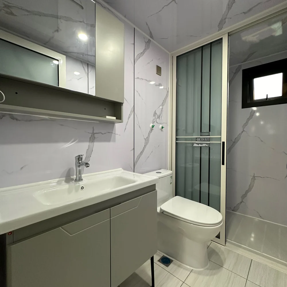 Bathroom installation reference for the porcelain shower floor package, BA-02