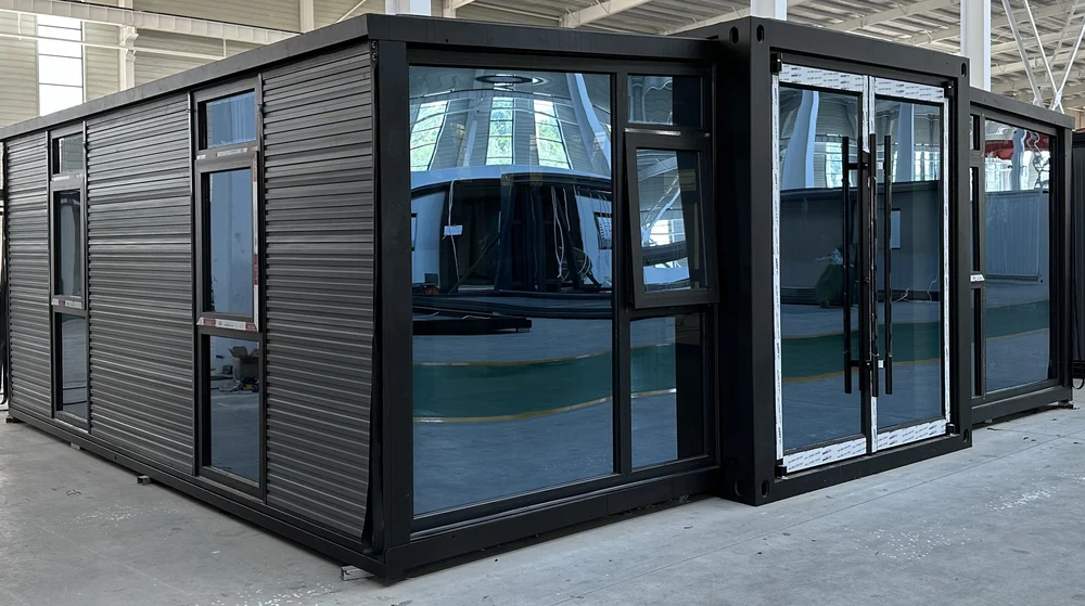 Expandable home with charcoal exterior and horizontal fine ribs finish, EX-M18