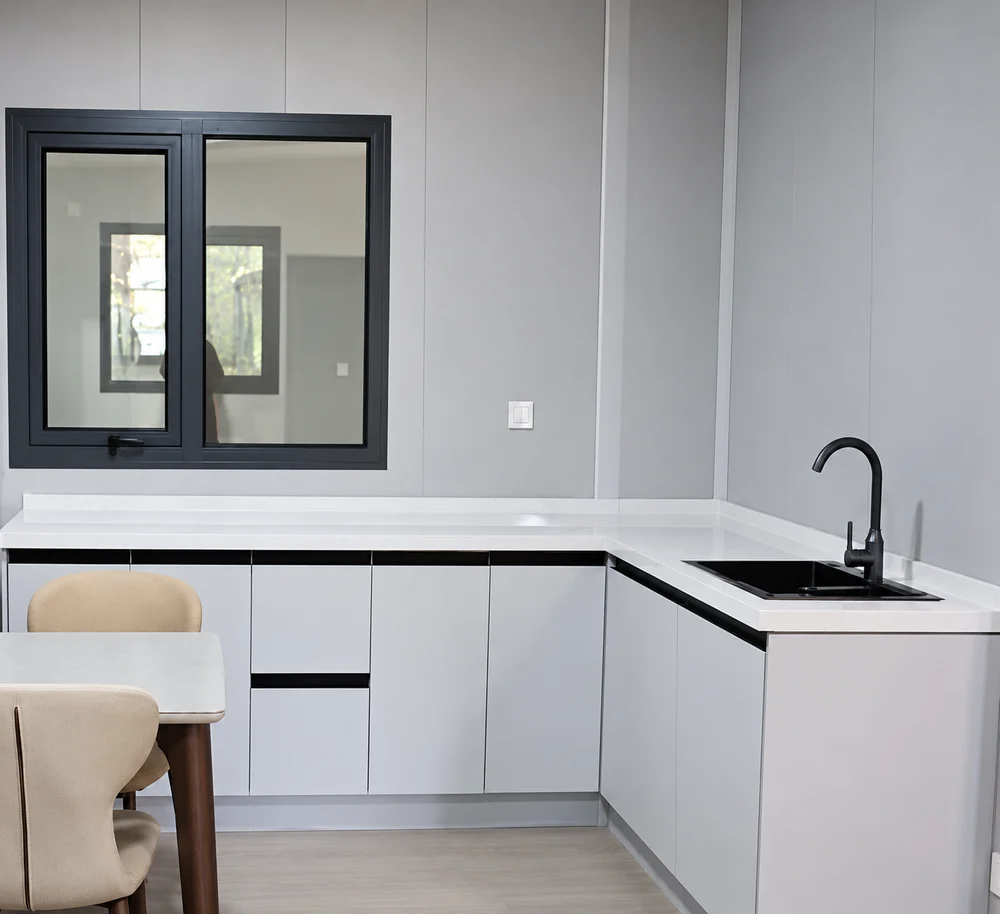 Plywood cabinetry with worktop and sink, optional package KC-P01