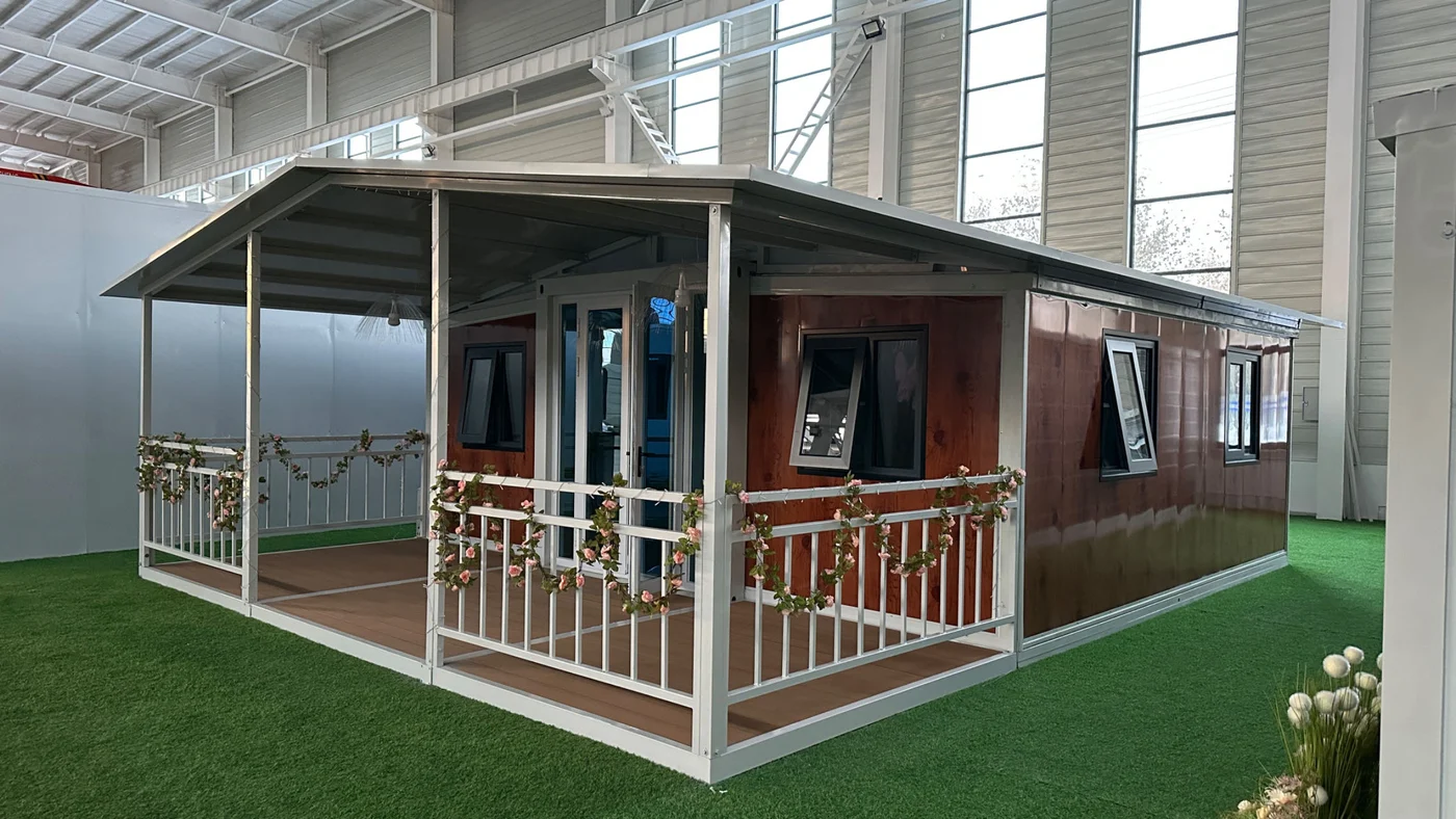 Expandable home shown with optional veranda + pitched roof, OD-03